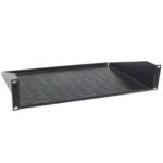 ProX 2U rack shelf with 12 inch depth, black metal construction, front view