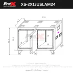 ProX 2X12U 24 inch deep vertical rack case dimensional diagram with measurements and specifications