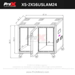 ProX 2X16U 24 inch deep vertical rack case with sliding slam doors dimensional specifications diagram