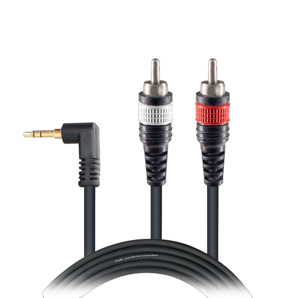 ProX 3.5mm TRS to Dual RCA Cable Front View ProX 3.5mm TRS to dual RCA-M audio cable, 3 feet length, full product view