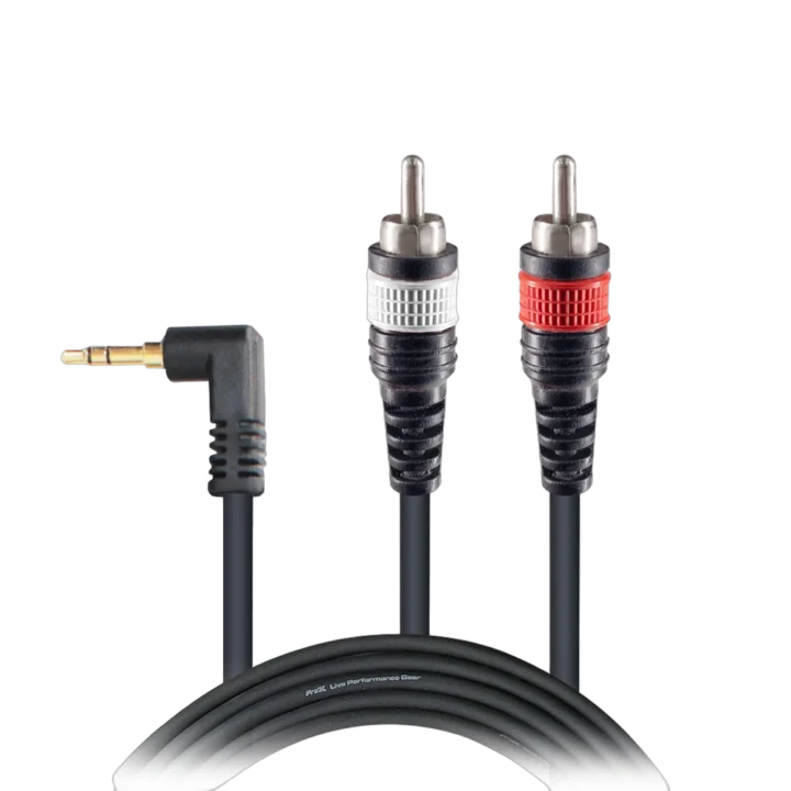 ProX 3 foot 3.5mm TRS to dual RCA-M audio cable with connectors visible