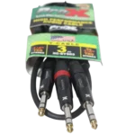 ProX Y-cable with 1/4 inch stereo jack splitting to dual 1/4 inch stereo connectors, coiled cable detail