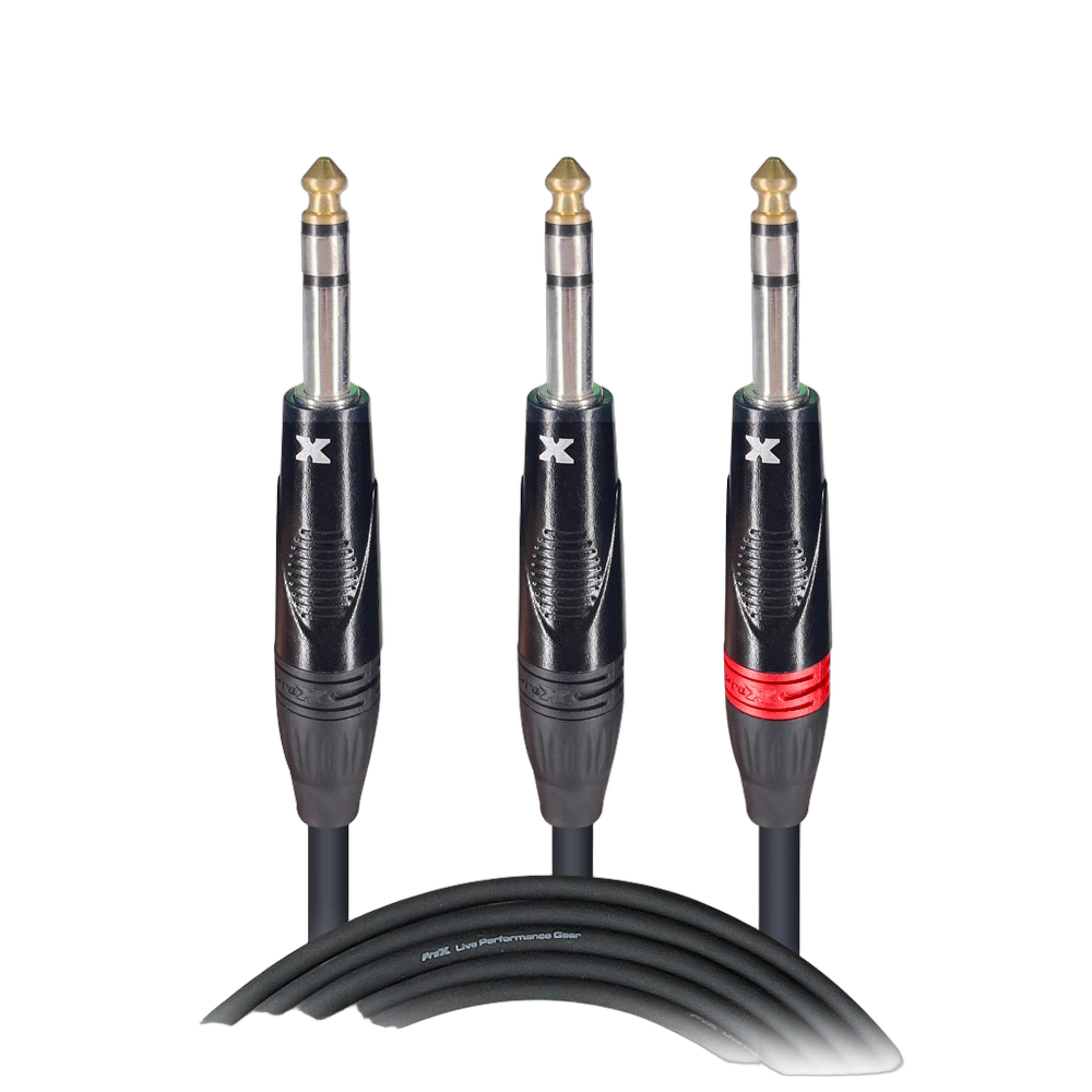 ProX 3 ft Y-Cable 1/4 Stereo Dual Connector ProX 3 foot Y-cable with 1/4 inch stereo jack and dual 1/4 inch stereo connectors