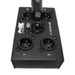 ProX 4-Channel Cat6 stage snake box showing four XLR male connectors close-up detail view