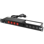 ProX 4 way Powerkon to Edison AC power strip with 5 punched D-series connectors, 15A breaker switches and LED indicators