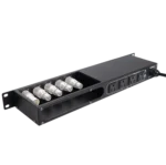 ProX 4 way Powerkon to Edison AC power strip with 1U rack mount, 5 D-series outlets, 15A breakers, and LED toggle switches