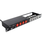 ProX 4 Way Powerkon to Edison AC power strip with 5 D-Series outlets, 15A breaker switches, and LED indicators
