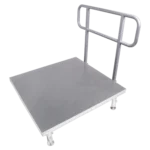 ProX 4 foot professional single guard rail for StageQ portable stage platform, side angle view showing safety barrier construction
