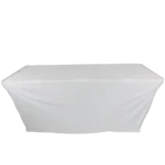 ProX 4 foot open back spandex table cover scrim in white showing fabric drape and construction