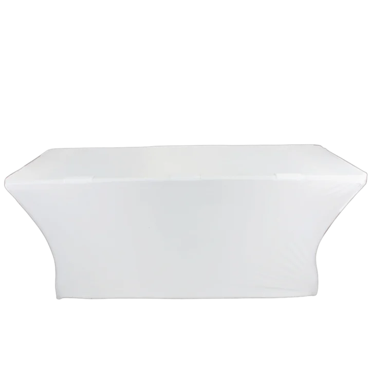 ProX 4 foot open back white spandex table cover scrim front view display