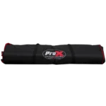 ProX 5 Panel black frame DJ facade dimensional diagram with measurements and hinge specifications