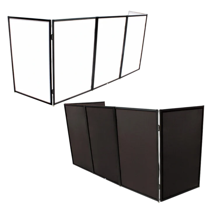 ProX 5 panel black frame DJ facade with stainless steel quick release hinges front view