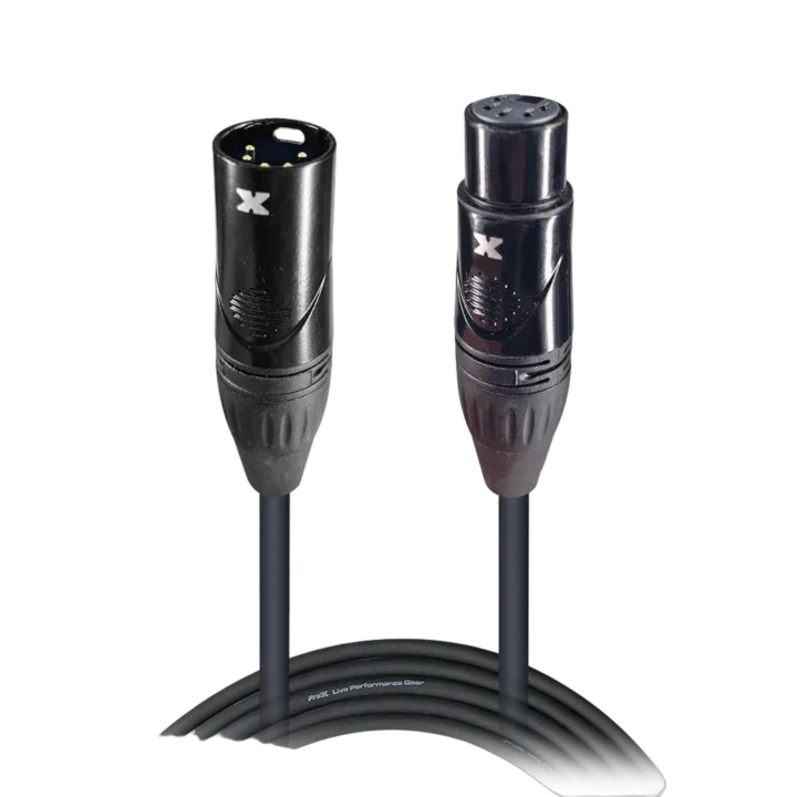 ProX 50 foot 5-pin DMX cable with gold-plated connectors, coiled display