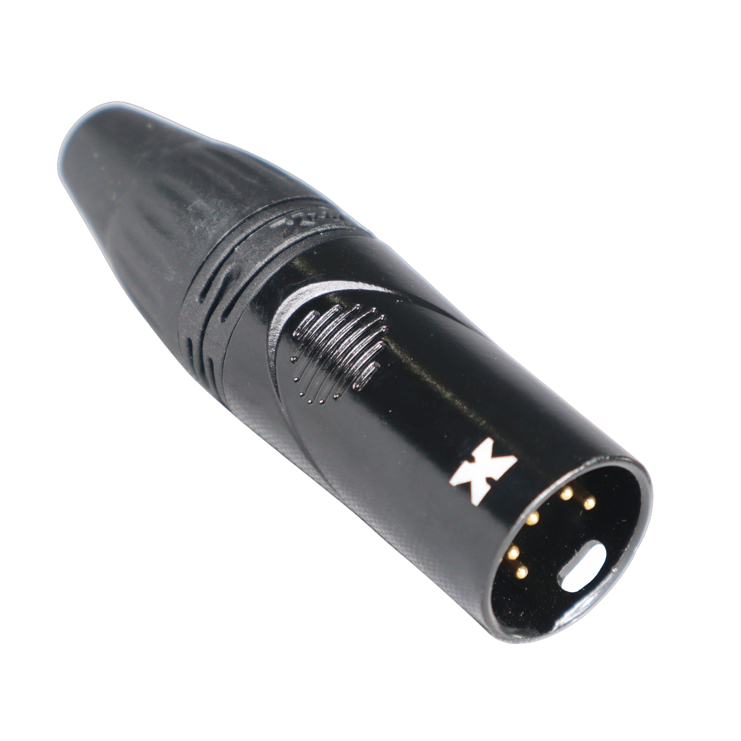 ProX 5-Pin XLR Male Connector Black-Chrome Detail ProX 5-pin XLR male connector with black-chrome finish showing contact pins and locking mechanism