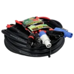 ProX 50 foot dual-XLR patch cable with PowerCON and XLR connectors coiled view