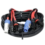 ProX dual-XLR patch cable with PowerCON connectors, close-up detail of XLR and power connections