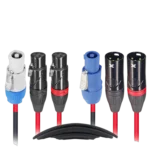 ProX 50 foot dual-XLR patch cable with PowerCON connectors coiled display