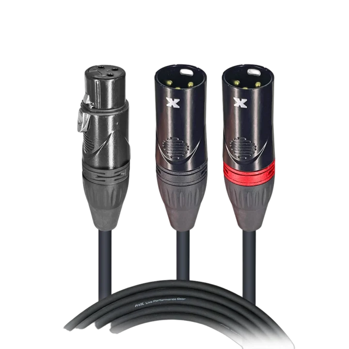 ProX 6-inch Y-cable with XLR female connector splitting to dual XLR male connectors