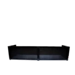 ProX black frame 6 foot foldable four panel tabletop DJ facade booth shown from side angle with scrims