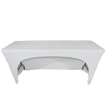 ProX 6 foot open back spandex table cover scrim in white with stretch fabric construction