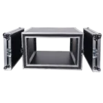 ProX 6U shockproof rack mount case with recessed handles holding professional audio amplifier equipment