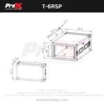 ProX ATA style 6U shockproof amp rack case with 20 inch depth dimensional specifications diagram