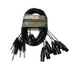 ProX 10 ft. 8-channel snake cable with XLR3 male to 1/4 inch TRS connectors in professional studio application