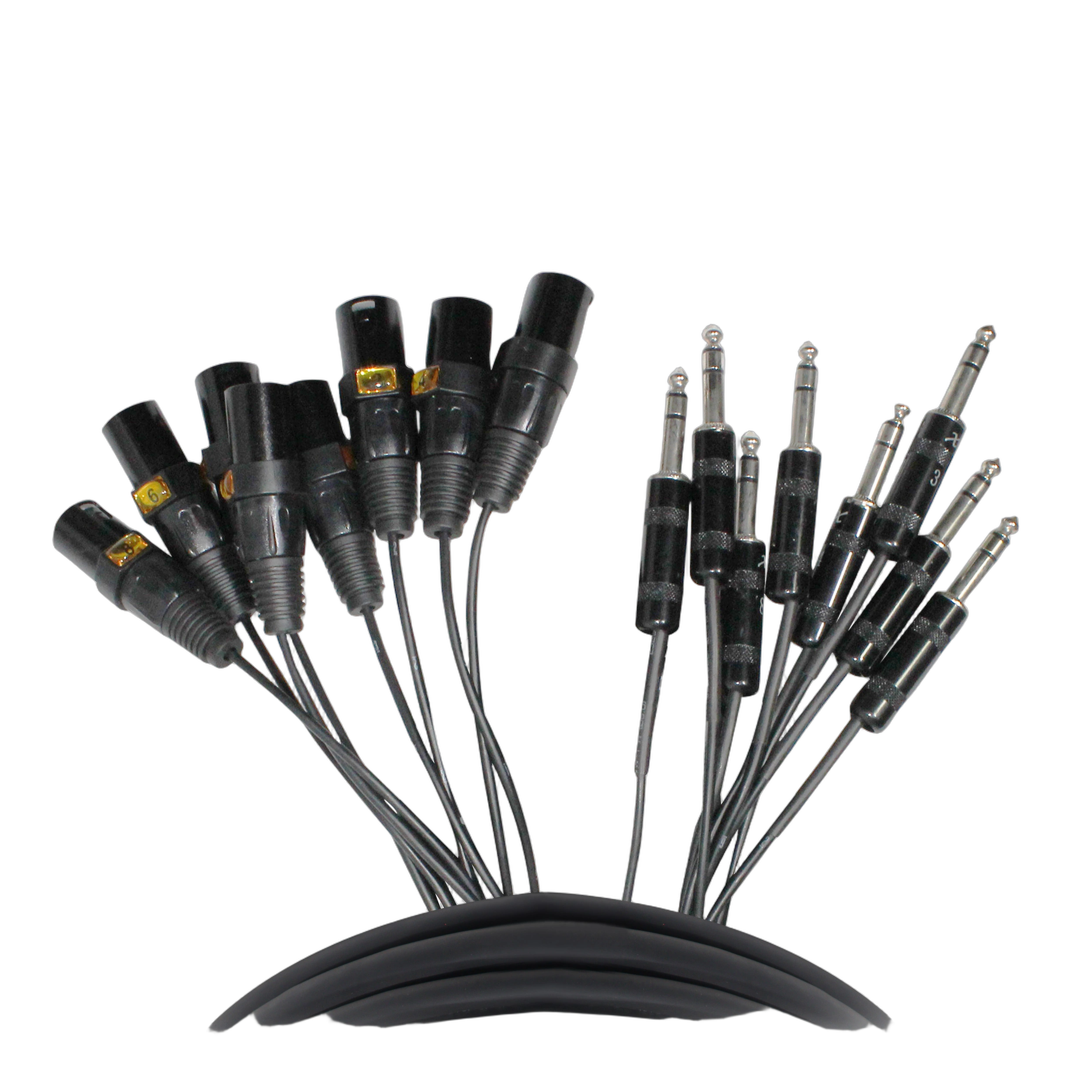 ProX 10 ft. 8-Channel Snake Cable XLR Front View ProX 10 foot 8-channel snake cable with XLR3 male connectors and balanced 1/4 inch TRS ends