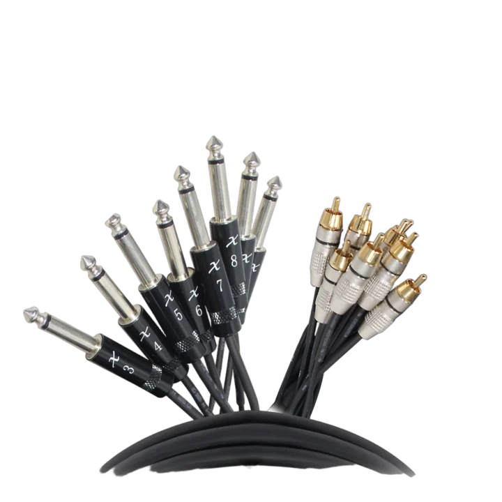 ProX 10 ft 8-channel snake cable with 1/4 inch TS to RCA connectors front view
