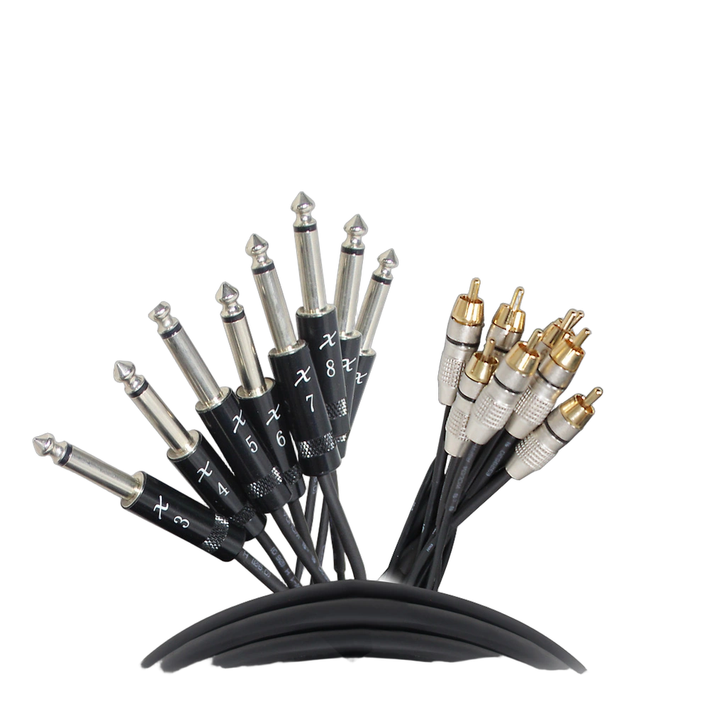 ProX 8-Channel Snake Cable 1/4 TS to RCA ProX 10 ft 8-channel snake cable with 1/4 inch TS to RCA connectors front view