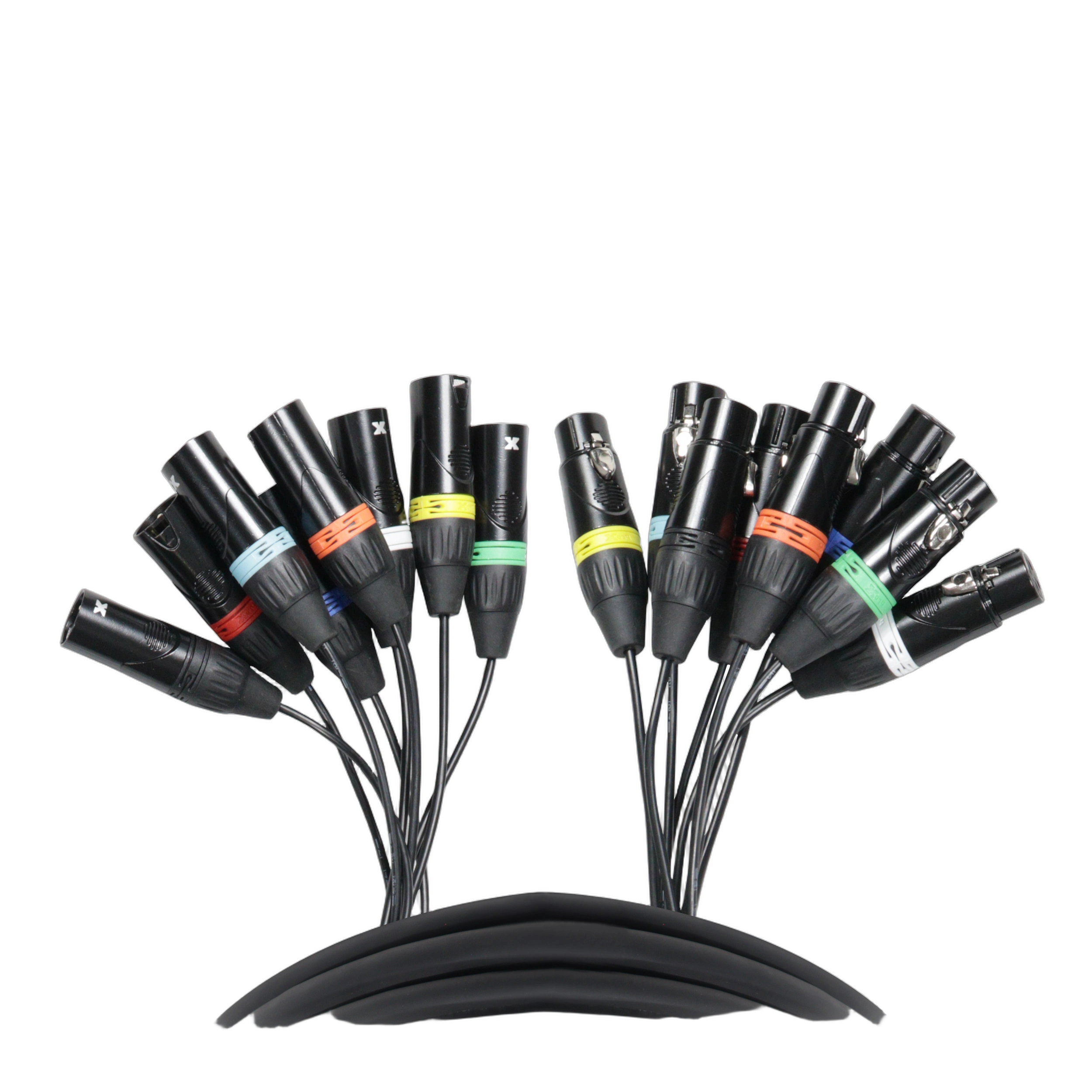 ProX 8-Channel XLR Snake Cable 10 ft ProX 10 foot 8-channel XLR snake cable with balanced XLR3 connectors front view