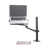 ProX black adjustable arm mount holding laptop and monitor in DJ flight case setup