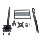 ProX black adjustable arm mount holding laptop and monitor in DJ flight case setup