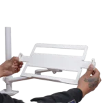 ProX white adjustable arm mount stand showing mounting bracket and articulation joints detail