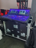 ProX flight case for Allen Heath DLive C3500 console showing rear panel connections and cable management