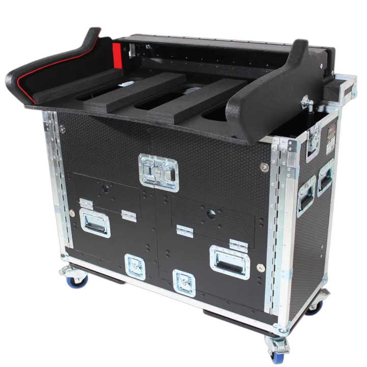 ProX flight case for Allen Heath DLive C3500 console with hydraulic lift and integrated laptop arm