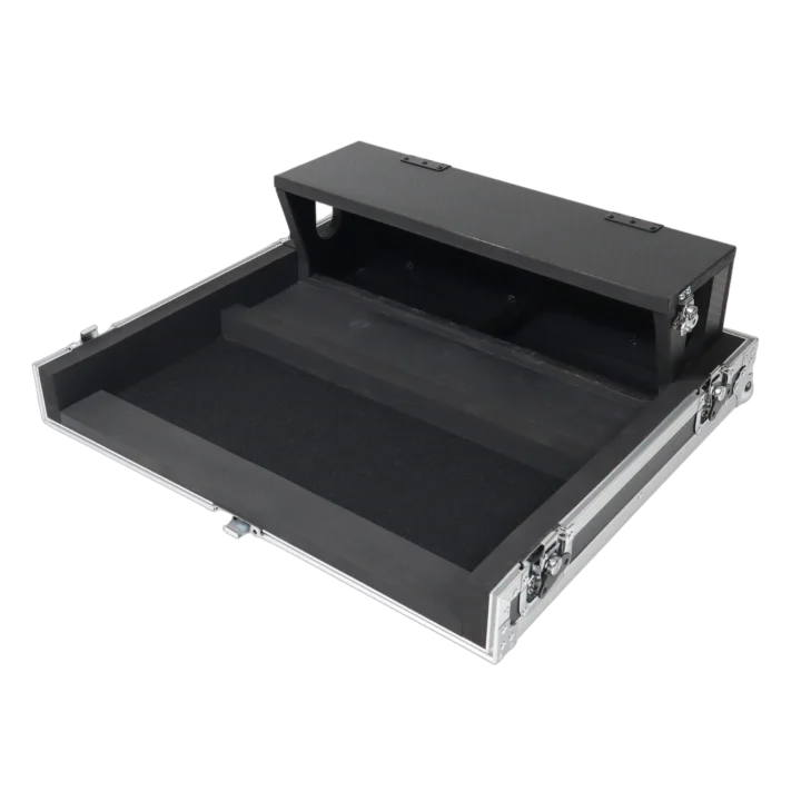 ProX flight case for Allen Heath QU-24 mixer showing doghouse compartment storage detail