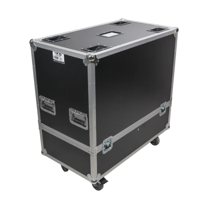 ProX ATA dual speaker flight case with reinforced corners and heavy-duty latches, side view