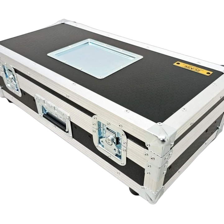 ProX ATA flight case interior showing organized storage compartments for 24 couplers, 160 pins and hammer