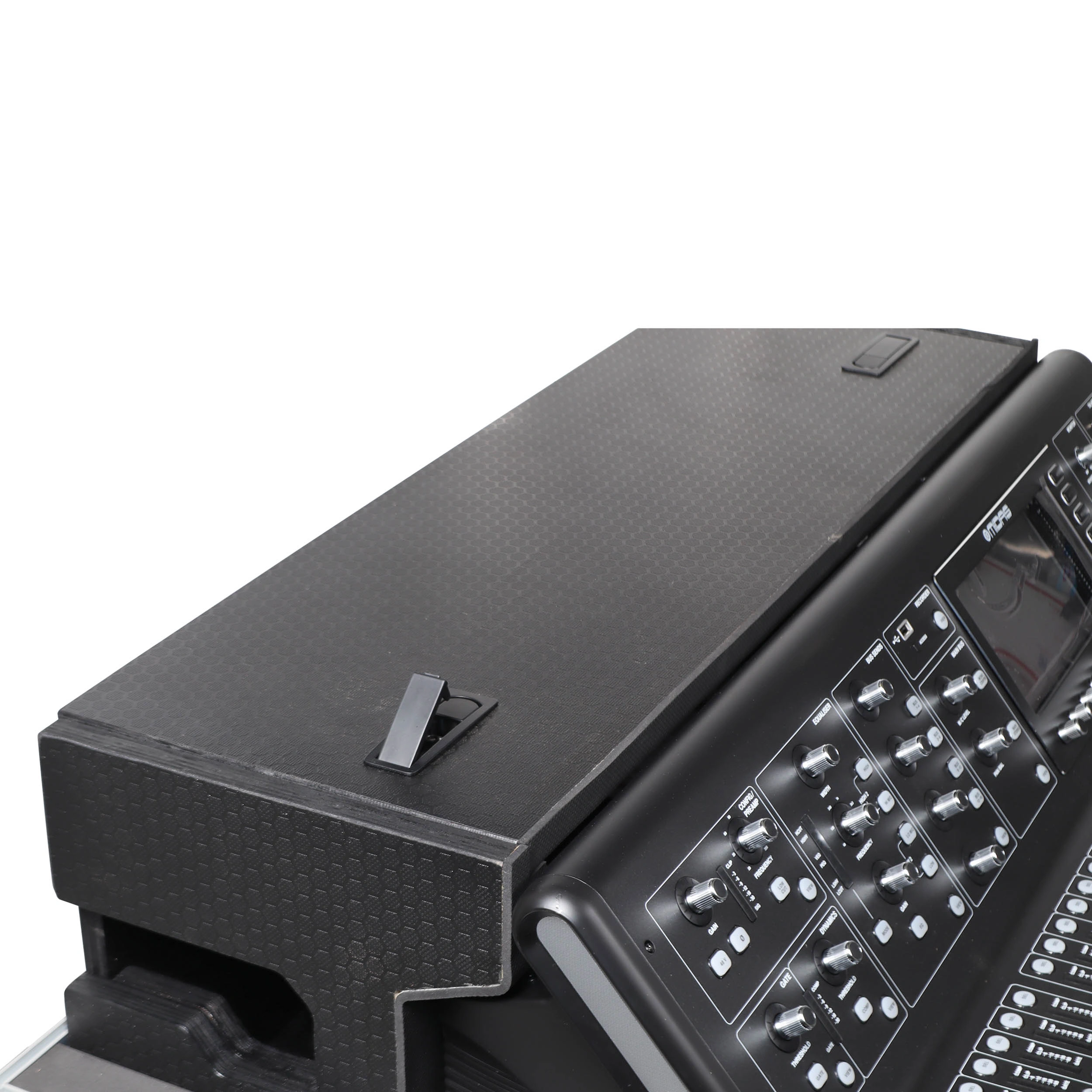ProX ATA Flight Case Midas M32 Mixer Doghouse Compartment ProX ATA flight case for Midas M32 digital mixer with integrated doghouse compartment and heavy-duty caster wheels