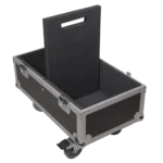 ProX ATA style flight case for QSC K10 speakers showing protective latch and hardware detail