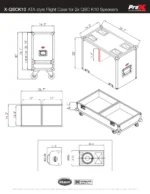 ProX ATA style flight case for QSC K10 speakers with detailed dimensional measurements and specifications