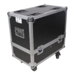 ProX ATA style flight case for QSC K10 speakers showing rear panel handles and connectors