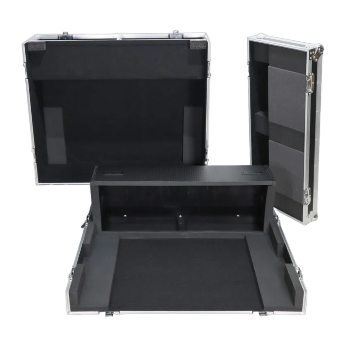 ProX ATA flight case for Yamaha DM7 digital mixer showing doghouse compartment detail with secure latching mechanism