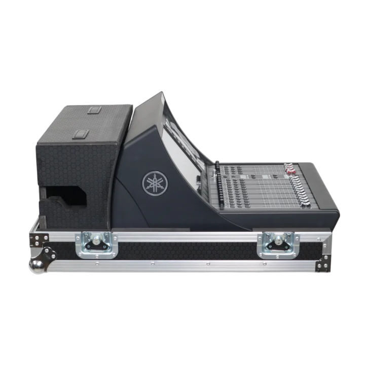 ProX ATA flight case for Yamaha DM7 compact mixer with doghouse compartment and caster wheels