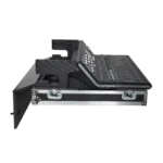 ProX ATA flight case for Midas M32 digital audio mixer with doghouse compartment and caster wheels in professional studio setup