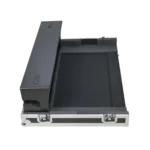 ProX ATA flight case for Yamaha DM7 expansion console with doghouse compartment and caster wheels, side profile view