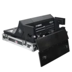 ProX ATA flight case for Yamaha DM7 compact mixer expansion console with doghouse and casters, side profile view