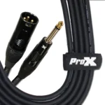 ProX 10 foot audio cable with 1/4 inch TS to XLR-M connectors connected to professional audio equipment