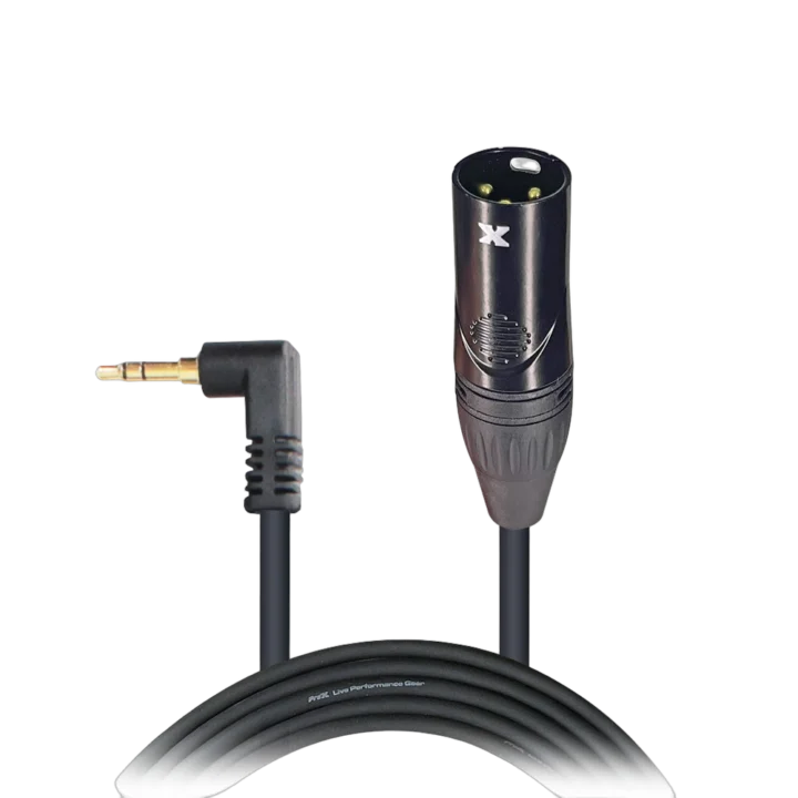 ProX 5 ft 3.5mm TRS to XLR-M audio cable with connectors displayed
